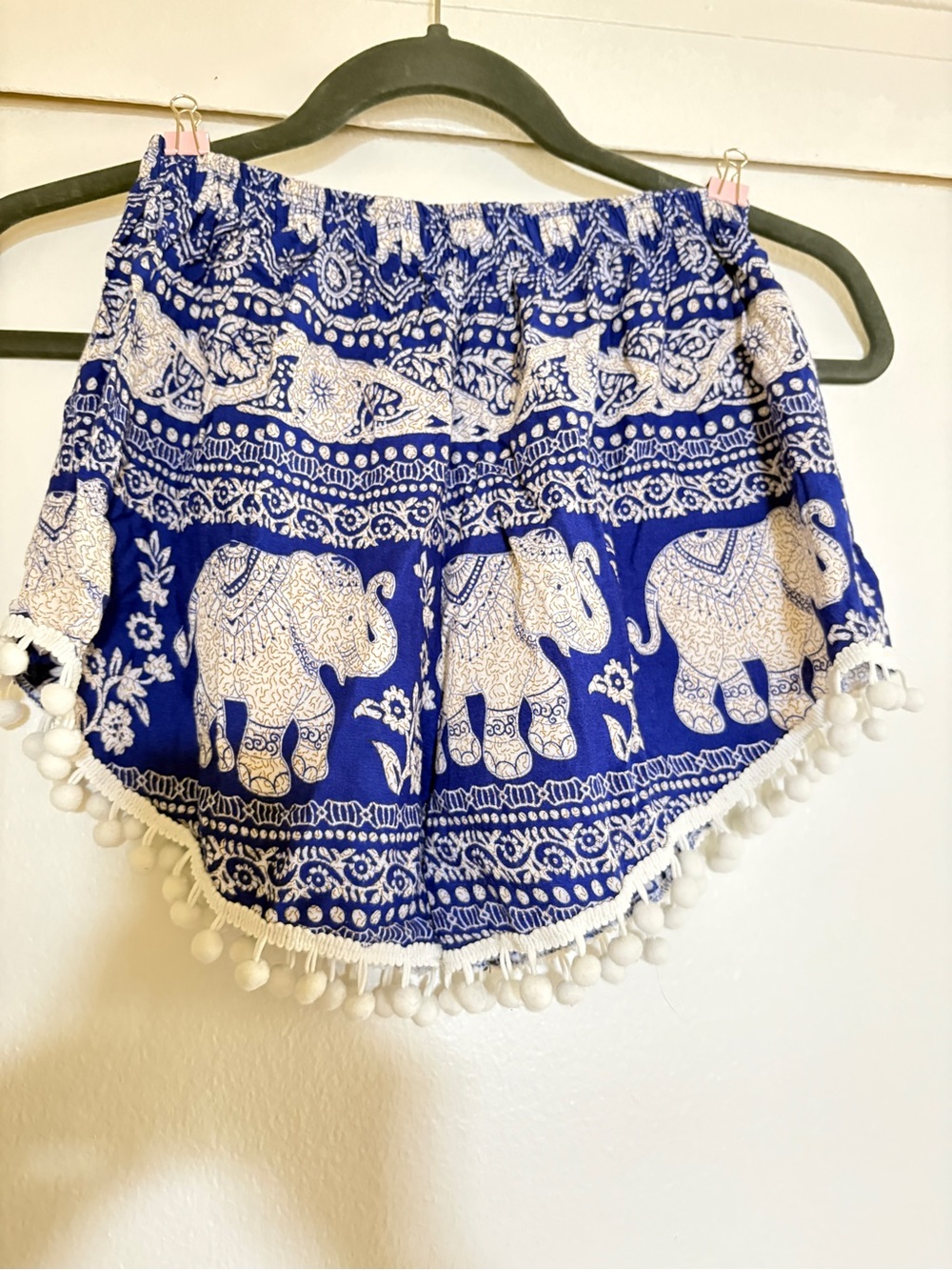 Blue Elephant Print Pom-Pom Women’s Shorts